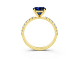 Yellow gold Round Cut Blue Sapphire Solitaire Pavé Band with Four-Prong Setting_3