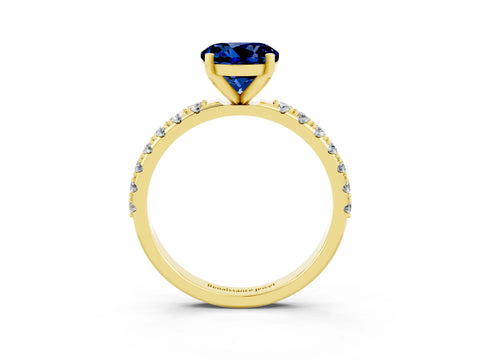 Yellow gold Round Cut Blue Sapphire Solitaire Pavé Band with Four-Prong Setting_3