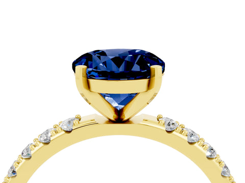 Yellow gold Round Cut Blue Sapphire Solitaire Pavé Band with Four-Prong Setting_4