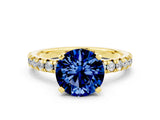 Yellow gold Round Cut Blue Sapphire Solitaire Pavé Engagement Ring with Round Band and Prong Setting_12