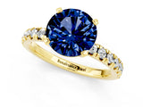 Yellow gold Round Cut Blue Sapphire Solitaire Pavé Engagement Ring with Round Band and Prong Setting_13