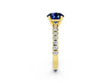 Yellow gold Round Cut Blue Sapphire Solitaire Pavé Engagement Ring with Round Band and Prong Setting_14