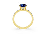 Yellow gold Round Cut Blue Sapphire Solitaire Pavé Engagement Ring with Round Band and Prong Setting_15