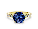 Yellow gold Round Cut Blue Sapphire Solitaire Pavé Engagement Ring with Round Band and Prong Setting_60