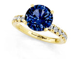 Yellow gold Round Cut Blue Sapphire Solitaire Pavé Engagement Ring with Round Band and Prong Setting_61