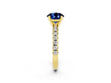 Yellow gold Round Cut Blue Sapphire Solitaire Pavé Engagement Ring with Round Band and Prong Setting_62