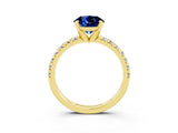 Yellow gold Round Cut Blue Sapphire Solitaire Pavé Engagement Ring with Round Band and Prong Setting_63