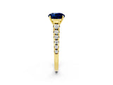 Yellow gold Round Cut Blue Sapphire Solitaire Ring with Cathedral Setting and Pavé Band_2