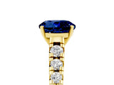 Yellow gold Round Cut Blue Sapphire Solitaire Ring with Cathedral Setting and Pavé Band_5