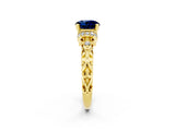 Yellow gold Round Cut Blue Sapphire Solitaire Ring with Filigree Band and Four-Prong Setting_26