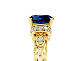 Yellow gold Round Cut Blue Sapphire Solitaire Ring with Filigree Band and Four-Prong Setting_29