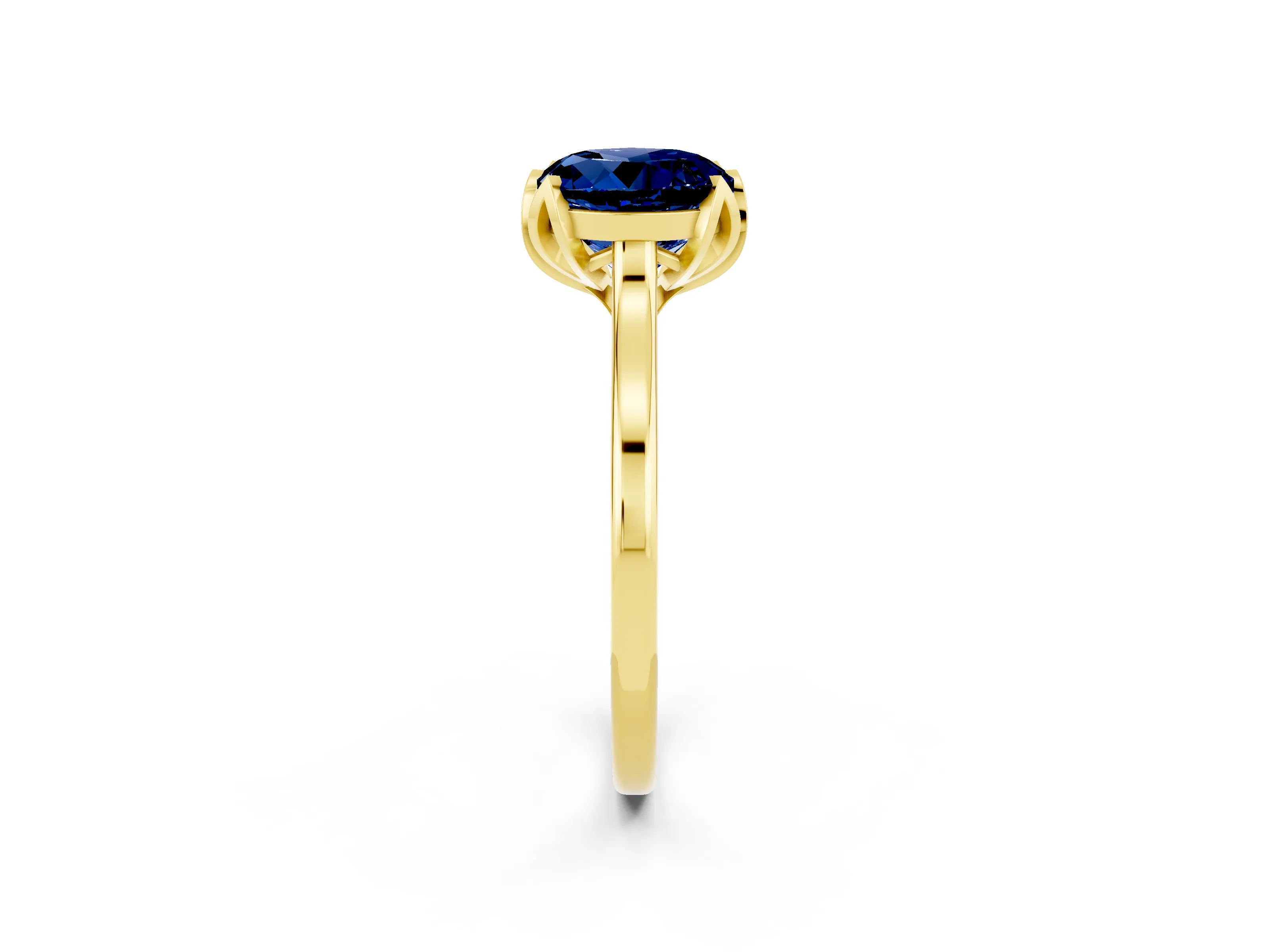 Yellow gold Round Cut Blue Sapphire Solitaire Ring with Flower Prong Setting and Classic Band_14