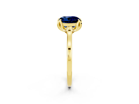 Yellow gold Round Cut Blue Sapphire Solitaire Ring with Flower Prong Setting and Classic Band_14