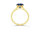 Yellow gold Round Cut Blue Sapphire Solitaire Ring with Flower Prong Setting and Classic Band_15