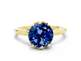 Yellow gold Round Cut Blue Sapphire Solitaire Ring with Flower Prong Setting and Classic Band_37