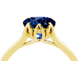 Yellow gold Round Cut Blue Sapphire Solitaire Ring with Flower Prong Setting and Classic Band_41