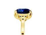 Yellow gold Round Cut Blue Sapphire Solitaire Ring with Flower Prong Setting and Classic Band_42