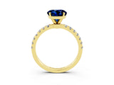 Yellow gold Round Cut Blue Sapphire Solitaire Ring with Pavé Accents and Four-Prong Setting_3