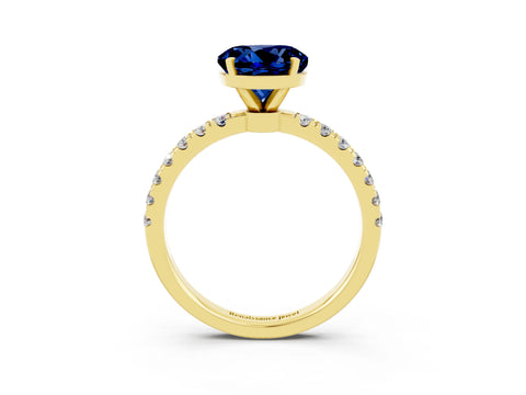 Yellow gold Round Cut Blue Sapphire Solitaire Ring with Pavé Accents and Four-Prong Setting_3
