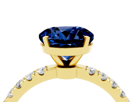 Yellow gold Round Cut Blue Sapphire Solitaire Ring with Pavé Accents and Four-Prong Setting_4