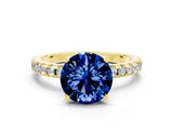 Yellow gold Round Cut Blue Sapphire Solitaire Ring with Pavé Band and Four-Prong Setting_24