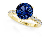Yellow gold Round Cut Blue Sapphire Solitaire Ring with Pavé Band and Four-Prong Setting_25