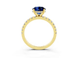 Yellow gold Round Cut Blue Sapphire Solitaire Ring with Pavé Band and Four-Prong Setting_27