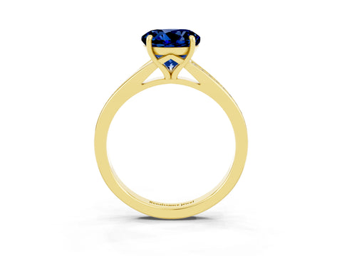 Yellow gold Round Cut Blue Sapphire Solitaire Ring with Pavé Band and Prong Setting_15
