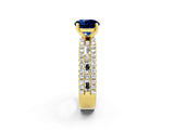 Yellow gold Round Cut Blue Sapphire Solitaire Ring with Pavé and Channel Set Band_2