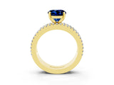 Yellow gold Round Cut Blue Sapphire Solitaire Ring with Pavé and Channel Set Band_3