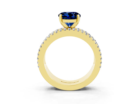 Yellow gold Round Cut Blue Sapphire Solitaire Ring with Pavé and Channel Set Band_3