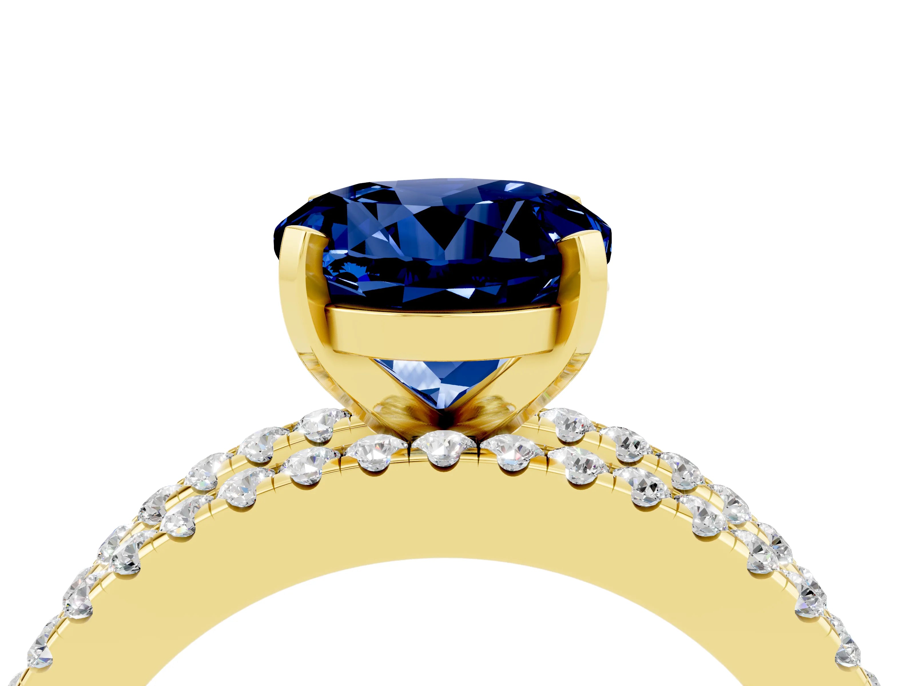 Yellow gold Round Cut Blue Sapphire Solitaire Ring with Pavé and Channel Set Band_4