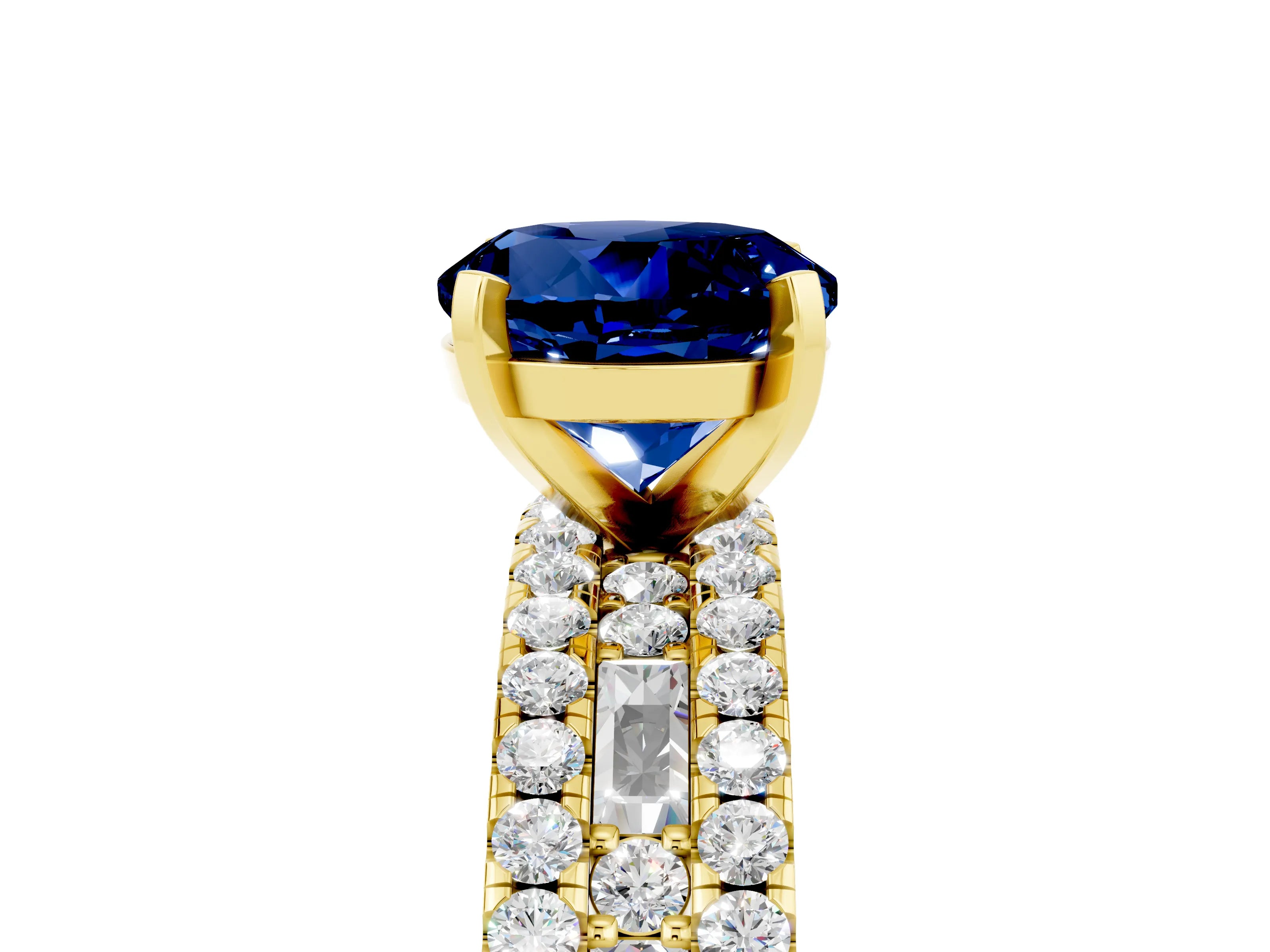 Yellow gold Round Cut Blue Sapphire Solitaire Ring with Pavé and Channel Set Band_5