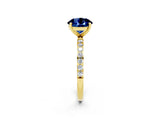 Yellow gold Round Cut Blue Sapphire Solitaire Ring with Pave Band and Four Prong Setting_26