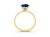 Yellow gold Round Cut Blue Sapphire Solitaire Ring with Pave Band and Four Prong Setting_27