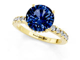 Yellow gold Round Cut Blue Sapphire Solitaire Ring with Round  Pavé Band and Four-Prong Setting_37