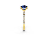 Yellow gold Round Cut Blue Sapphire Solitaire Ring with Round  Pavé Band and Four-Prong Setting_38