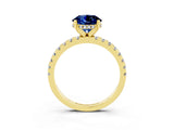Yellow gold Round Cut Blue Sapphire Solitaire Ring with Round  Pavé Band and Four-Prong Setting_39