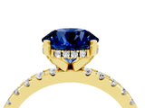 Yellow gold Round Cut Blue Sapphire Solitaire Ring with Round  Pavé Band and Four-Prong Setting_40