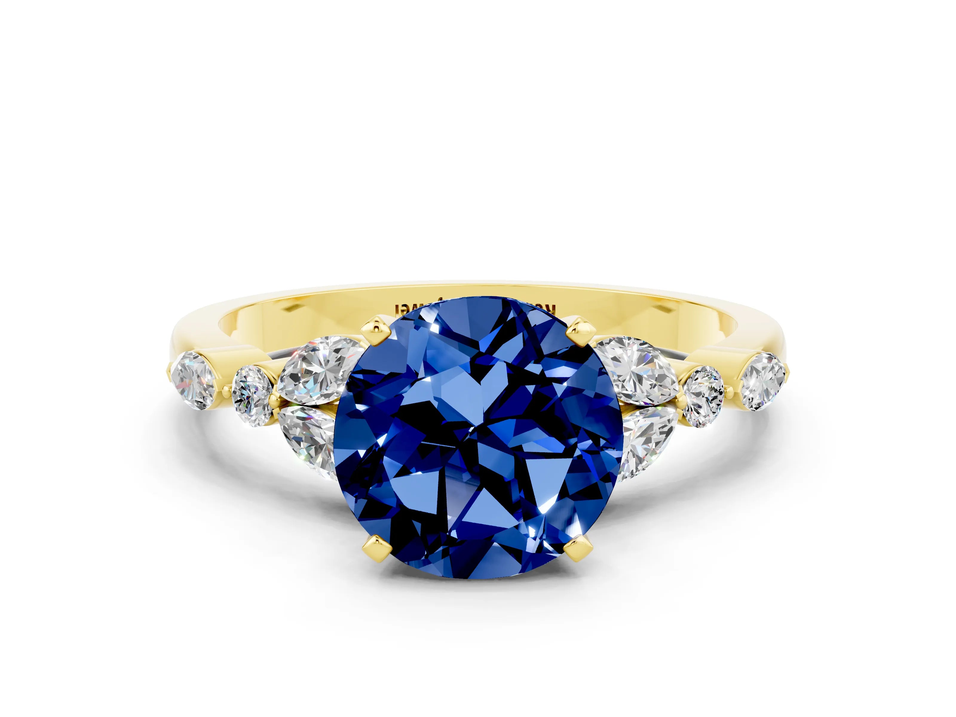 Yellow gold Round Cut Blue Sapphire Solitaire Ring with Side Stones and Four-Prong Setting_12