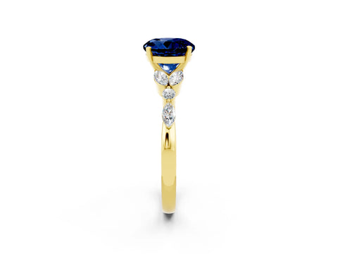 Yellow gold Round Cut Blue Sapphire Solitaire Ring with Side Stones and Four-Prong Setting_14