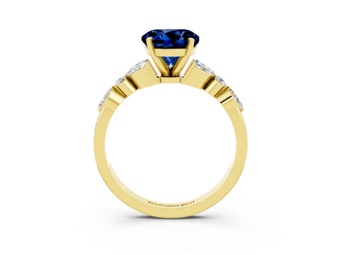 Yellow gold Round Cut Blue Sapphire Solitaire Ring with Side Stones and Four-Prong Setting_15