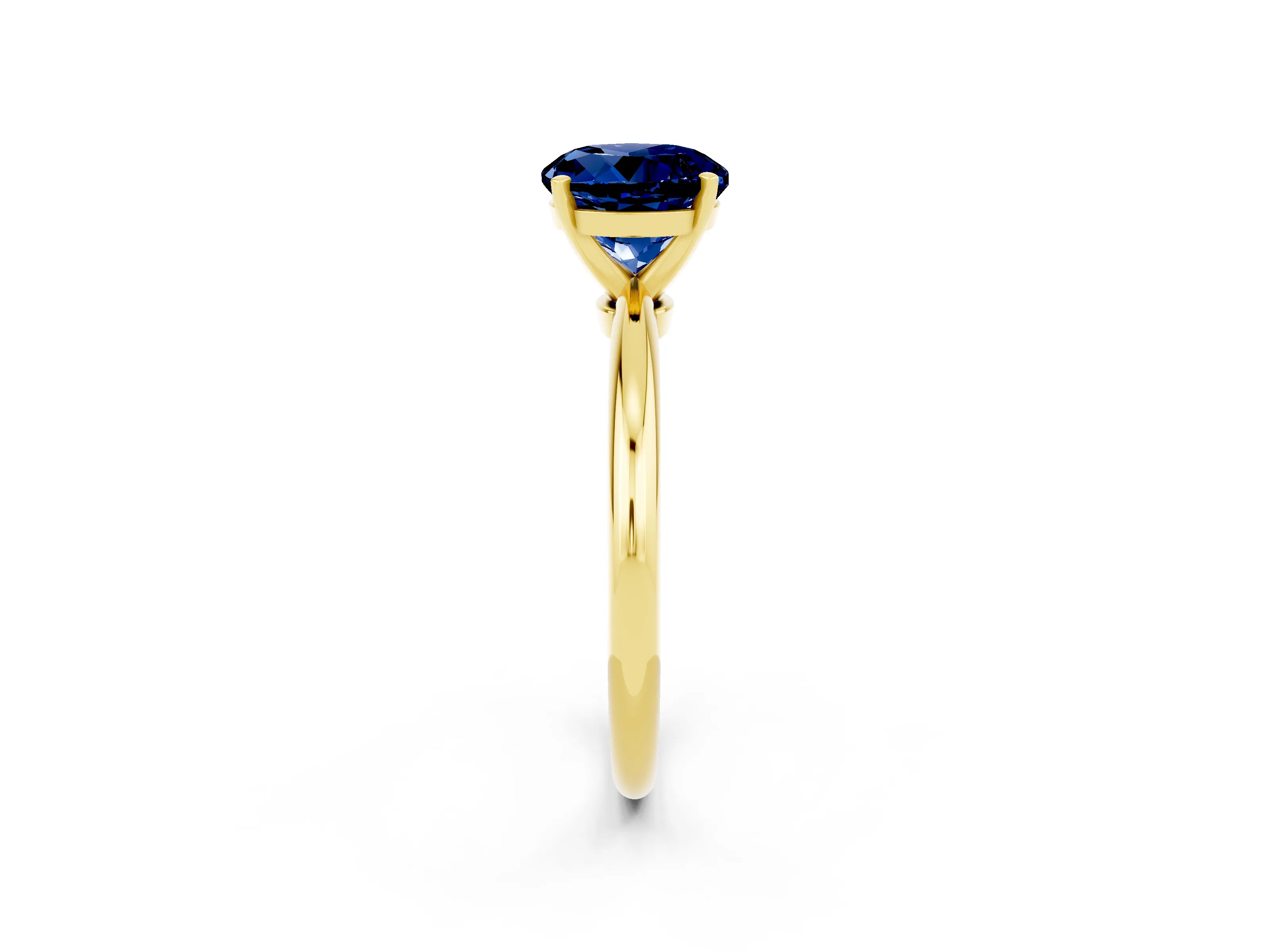 Yellow gold Round Cut Blue Sapphire Solitaire Ring with Six-Prong Setting and Classic Band_2