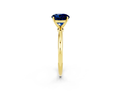 Yellow gold Round Cut Blue Sapphire Solitaire Ring with Six-Prong Setting and Classic Band_2
