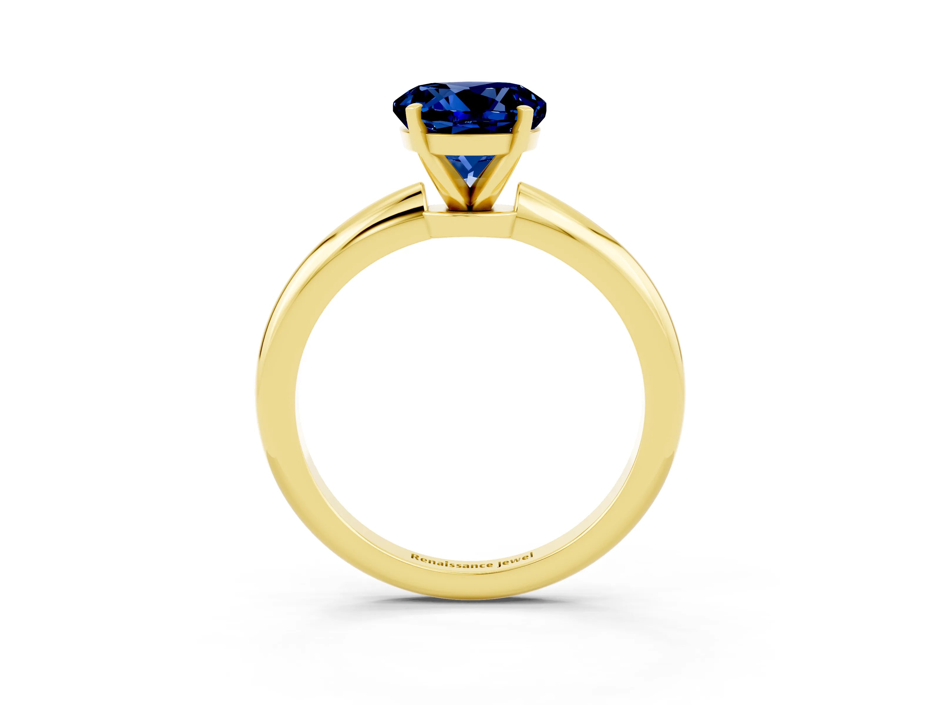 Yellow gold Round Cut Blue Sapphire Solitaire Ring with Six-Prong Setting and Classic Band_3