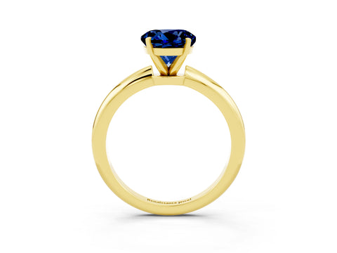Yellow gold Round Cut Blue Sapphire Solitaire Ring with Six-Prong Setting and Classic Band_3