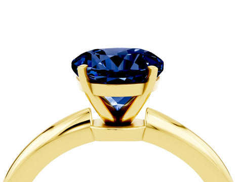 Yellow gold Round Cut Blue Sapphire Solitaire Ring with Six-Prong Setting and Classic Band_4