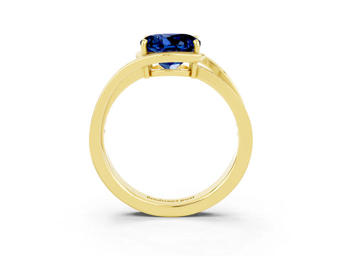 Yellow gold Round Cut Blue Sapphire Solitaire Ring with Split Shank and Prong Setting_3