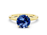 Yellow gold Round Cut Blue Sapphire Solitaire Ring with Thin Band and Four-Prong Setting_12