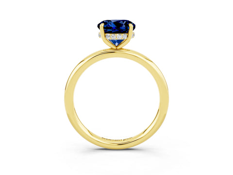 Yellow gold Round Cut Blue Sapphire Solitaire Ring with Thin Band and Four-Prong Setting_15